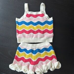 Colorful Crochet Tank Top and Shorts Set